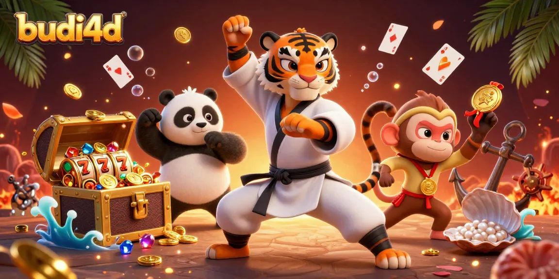 Experience the thrill of budi4d's gaming world with vibrant characters and gold coins in a dynamic casino scene
