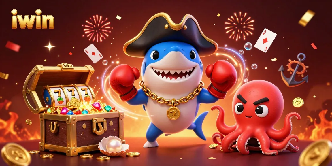 Experience the thrill of iwin with a vibrant casino scene featuring a playful pirate shark and exciting gaming elements.