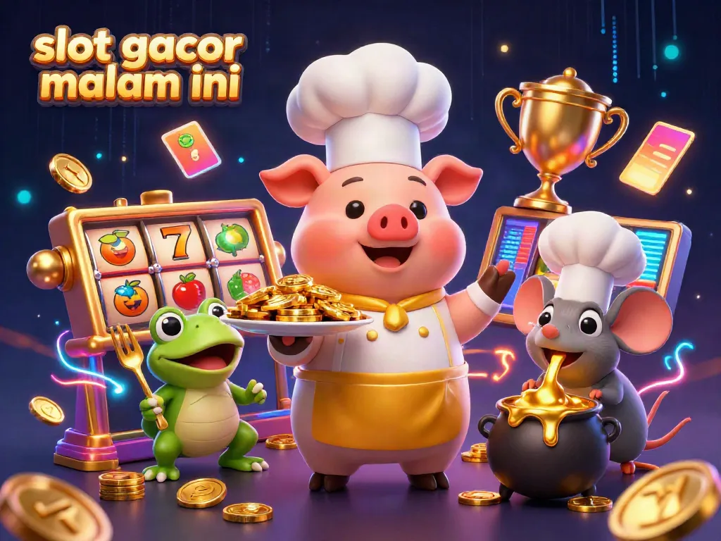 Ilustrasi slot gacor malam ini menampilkan karakter dalam suasana kasino dengan elemen slot yang menarik.