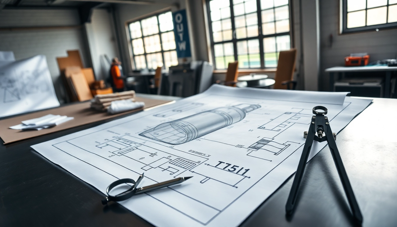 Engineers collaborating on a detailed Pressure Vessel Design in a bright workshop, showcasing blueprints and drafting tools.