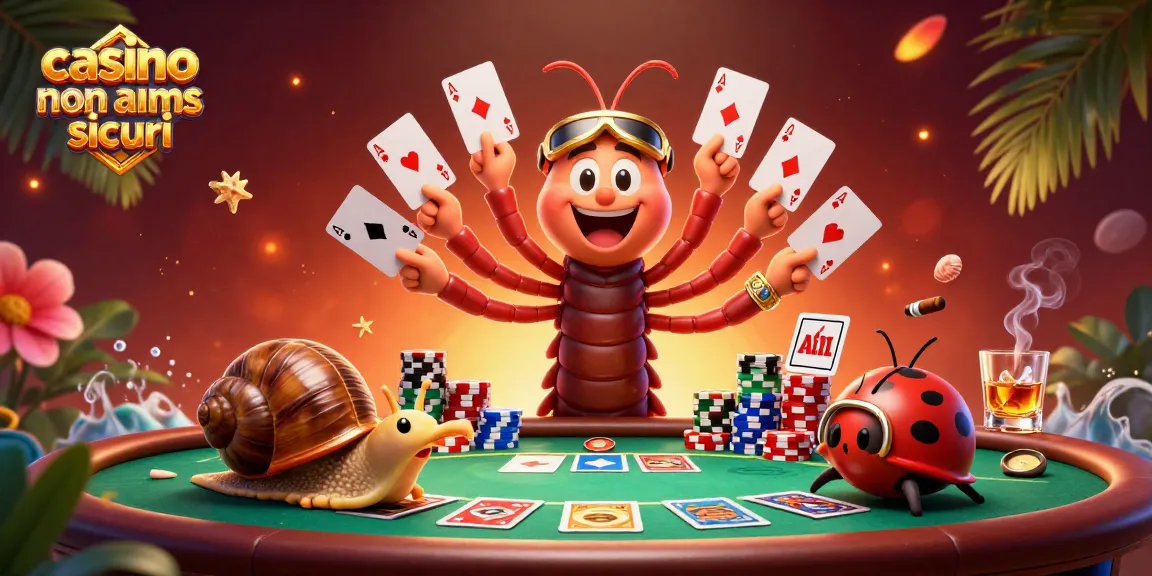 Gioca ai casino non AAMS sicuri con un'immagine vivace di un dealer millipede e un alto giocatore lumaca.