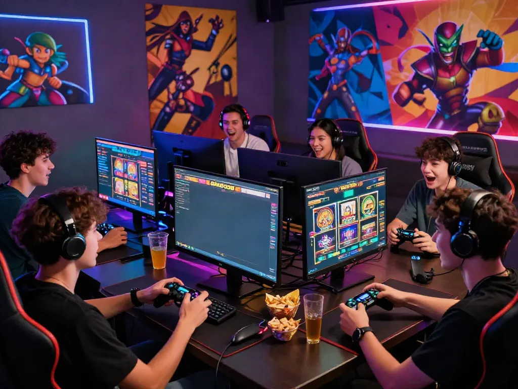 Group enjoying a lively gaming night featuring slot gacor games.