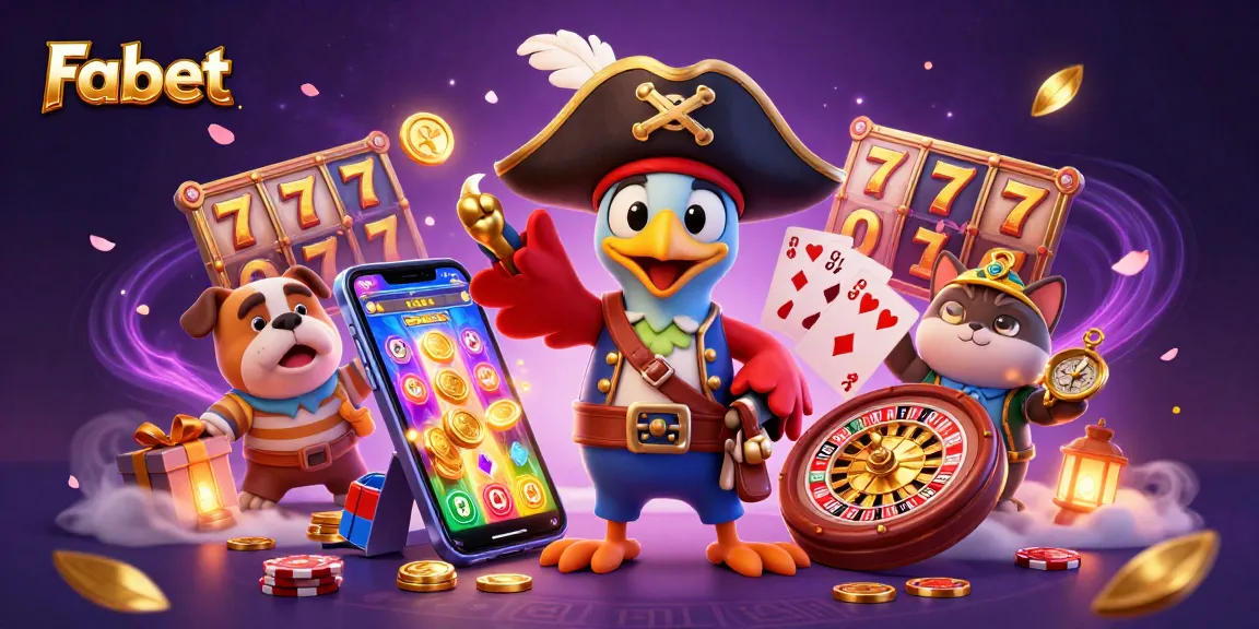 Spin to win with Fabet's exciting slot games featuring colorful reels and pirate characters.