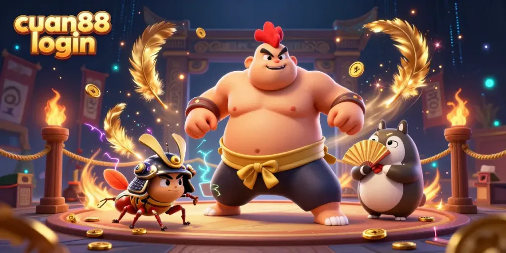 Join the excitement of cuan88 login with powerful characters in an engaging sumo scene.