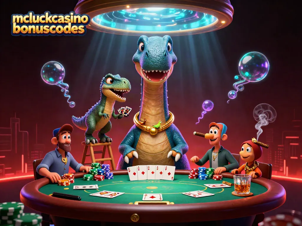 Play exciting games with mcluckcasinobonuscodes as a colorful dinosaur watches card deals.