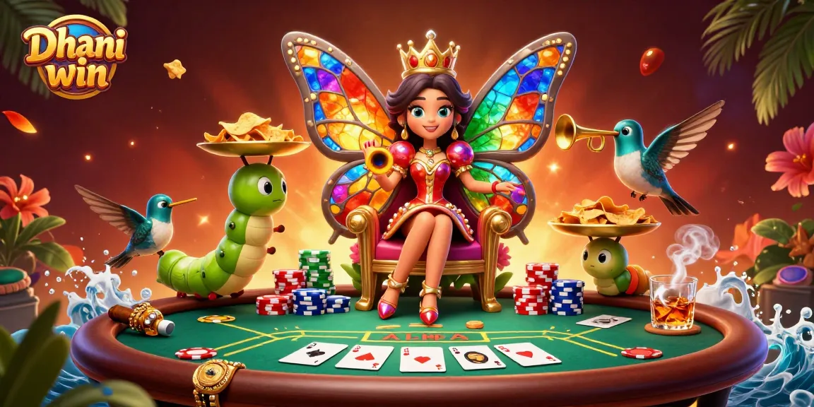 Win exciting rewards on Dhani win with colorful poker elements and vibrant characters.