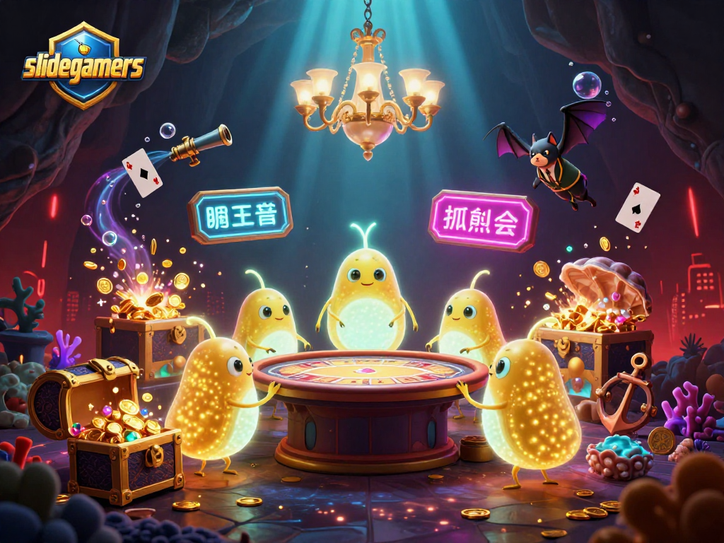 Engage in thrilling gameplay with slidegamers as cute glowworms illuminate an underwater casino scene bursting with excitement.