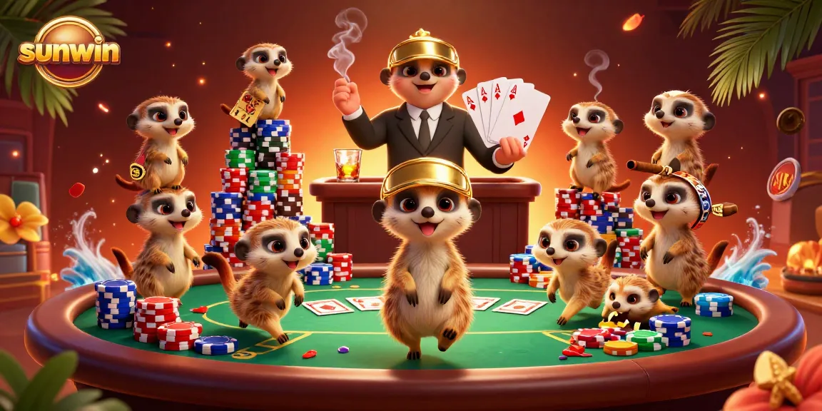 Experience thrilling gameplay at sunwin with meerkats operating a vibrant casino scene.