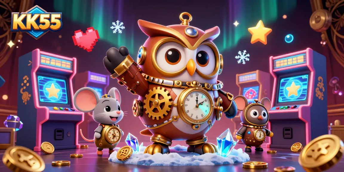 Spin the reels at KK55, featuring whimsical characters and vibrant casino-themed elements.