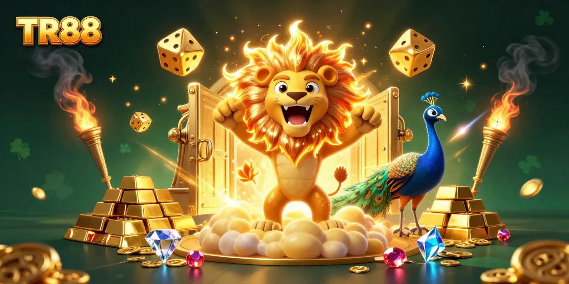 Engage with TR88 in an ultra-detailed casino illustration featuring vibrant characters and gold treasures.