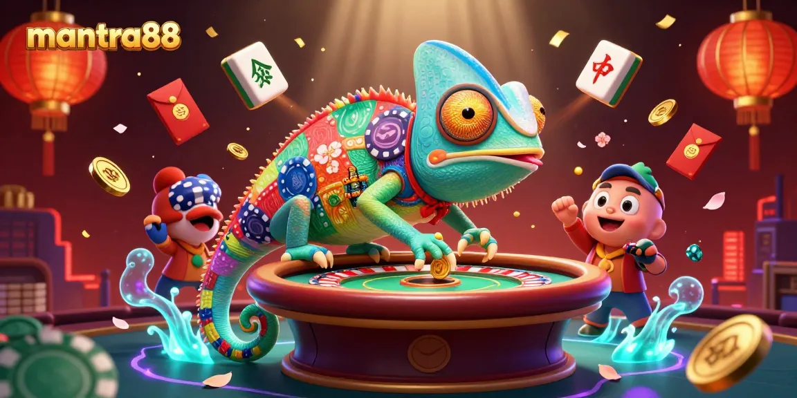 Engage with the vibrant world of mantra88 and its colorful casino atmosphere, highlighted by a dynamic chameleon owner.