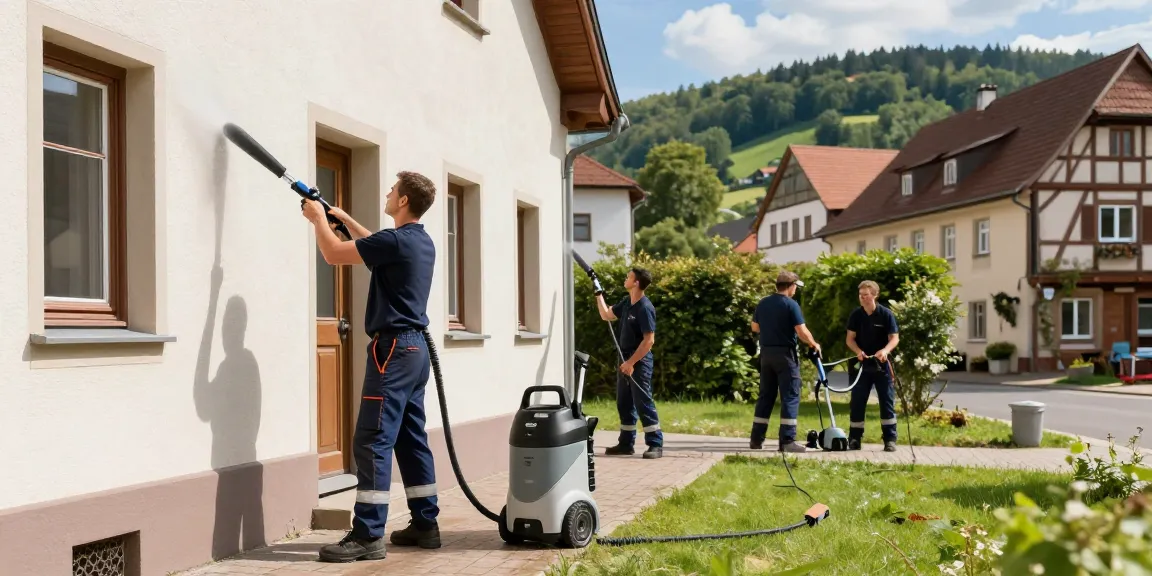Reinigung Alsfeld: Professionelles Reinigungsteam bei der Fassadenreinigung in Alsfeld.