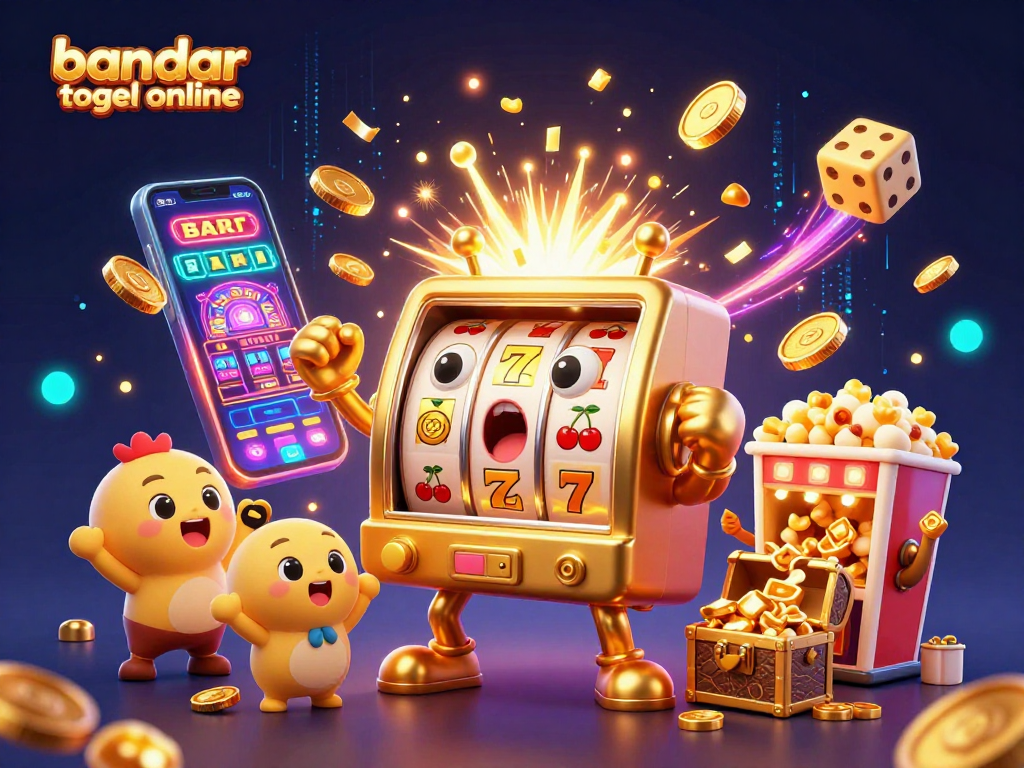 Experience the excitement of bandar togel online with a jackpot-winning slot machine illustration.