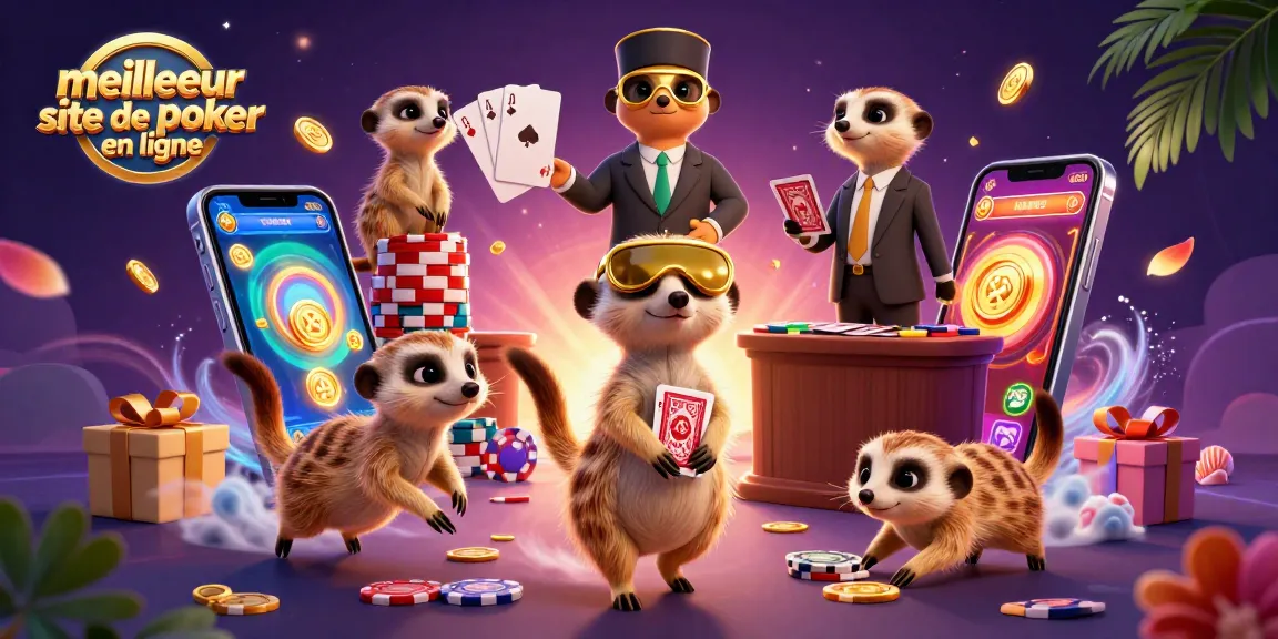 Jouer au meilleur site de poker en ligne avec une colonie de suricates animée dans un casino plein de vie.