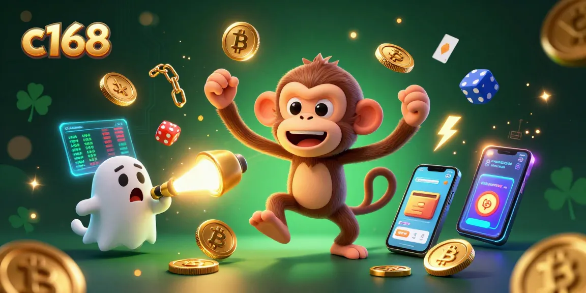 Experience the excitement of c168 as a playful poltergeist monkey juggles casino treasures in a haunted setting.