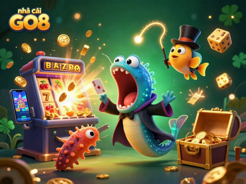 Experience excitement at nhà cái GO8 with a vibrant 3D casino scene featuring thrilling gaming action.