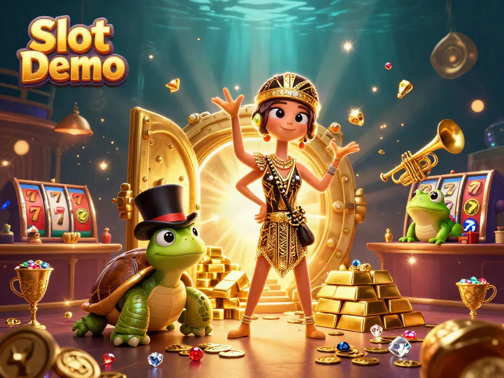 Experience exciting Slot Demo gameplay with vibrant characters and rich casino elements in a 3D illustration.