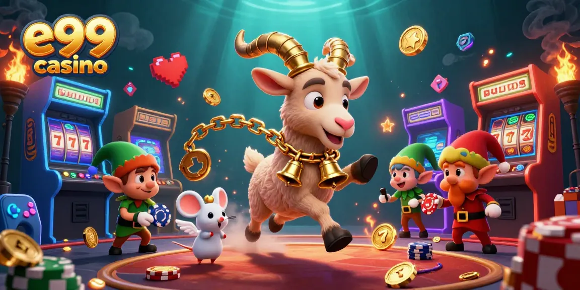 Engage in thrilling gameplay at e99 casino with festive characters in a vibrant casino scene.