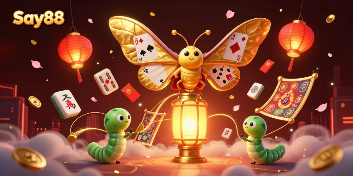 Experience thrilling gameplay at Say88 with a vibrant scene showcasing an enchanting moth and casino elements.