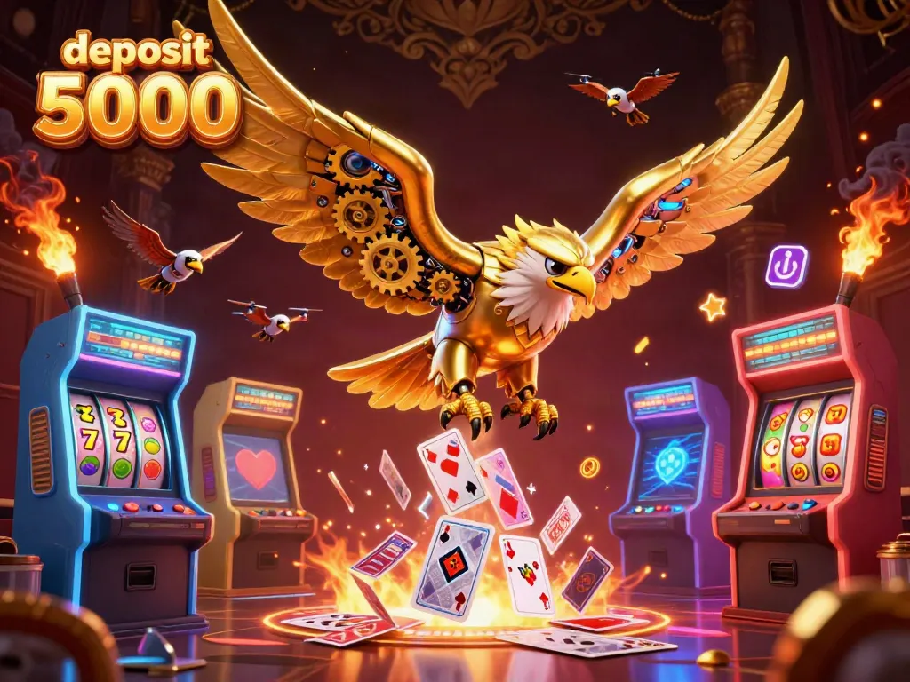 Experience thrilling gameplay with deposit 5000 in a vibrant 3D casino scene featuring a golden eagle.