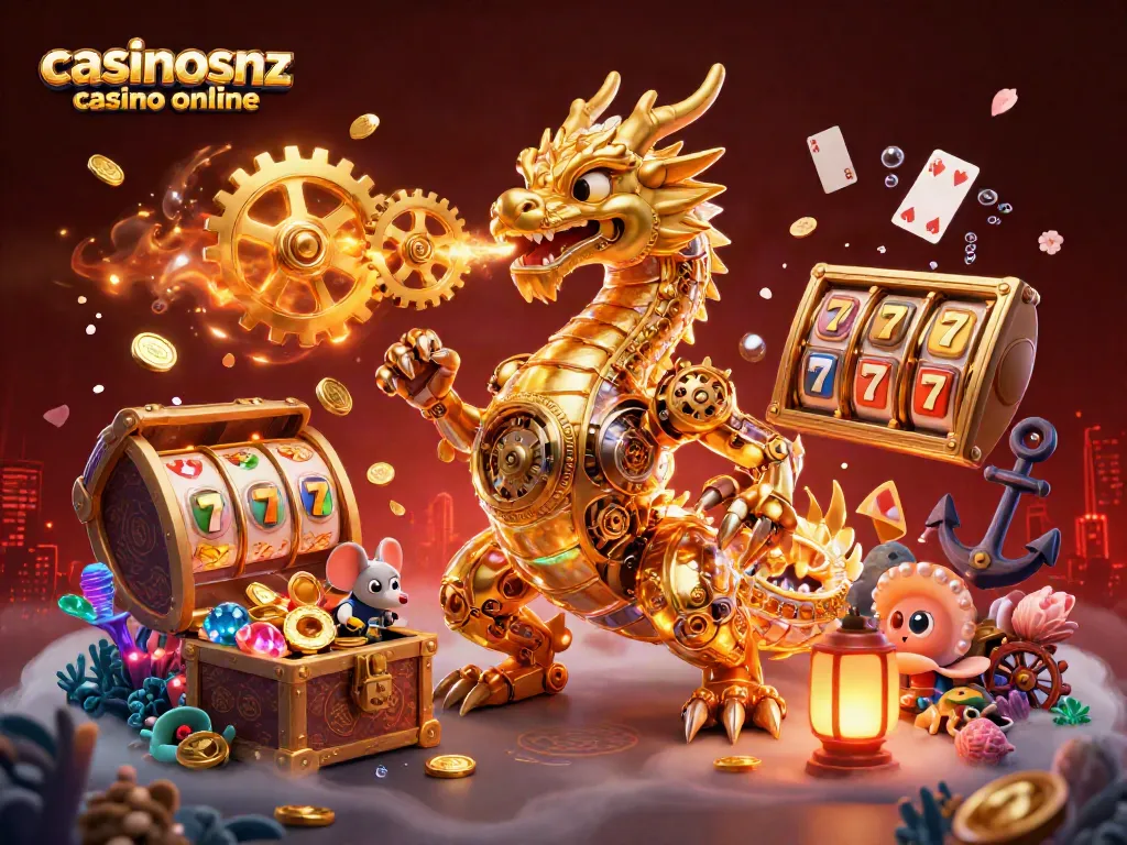 Play and win at casinosnz casino online with exciting slots and dynamic game elements in a vibrant 3D scene.