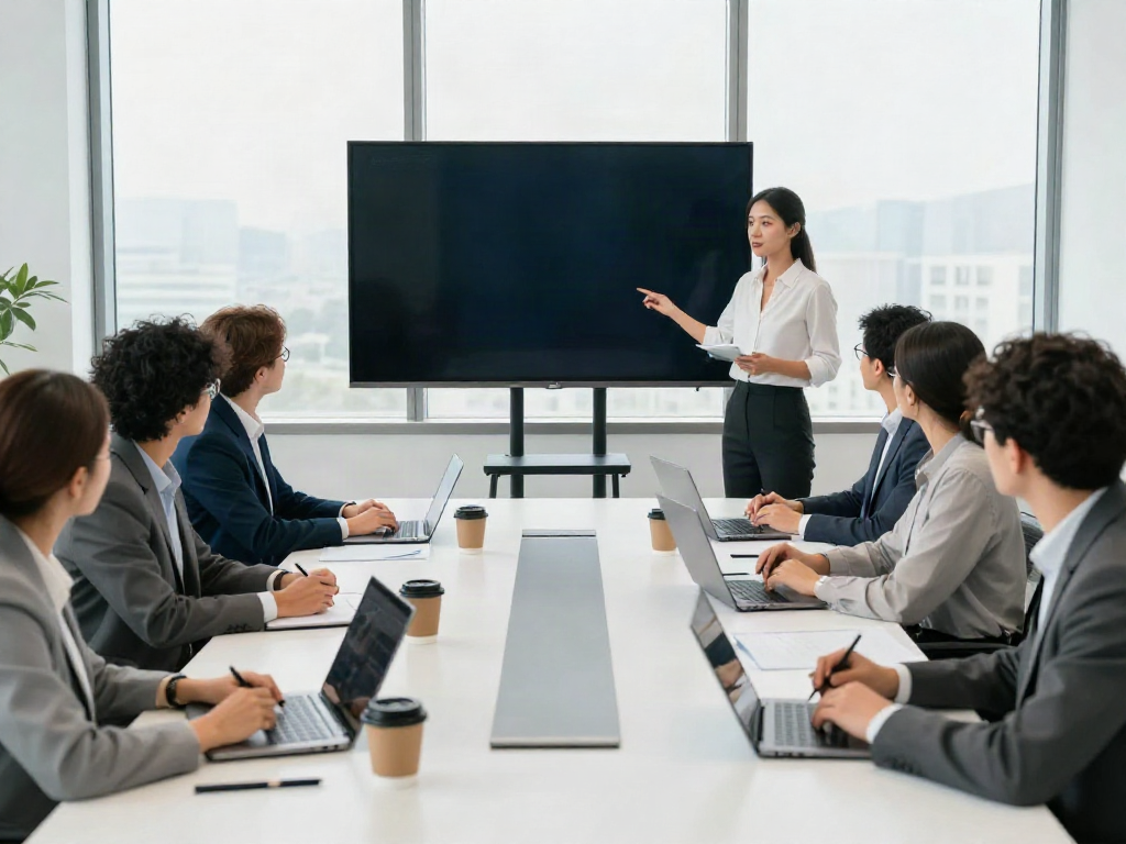 A team collaborating in a corporate setting while agreeing with strategic insights during a meeting.