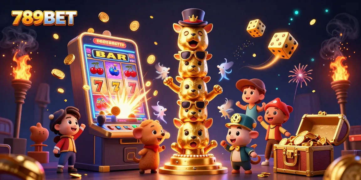 Experience the thrill of 789BET with a dynamic cartoon scene bursting with casino excitement.