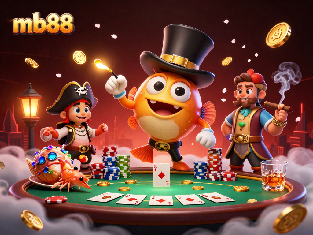 Play casino games and win big with mb88, featuring a vibrant 3D anglerfish character.