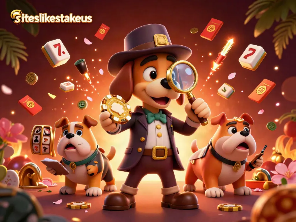 Play thrilling games at siteslikestakeus with exciting slots, poker chips, and festive elements.