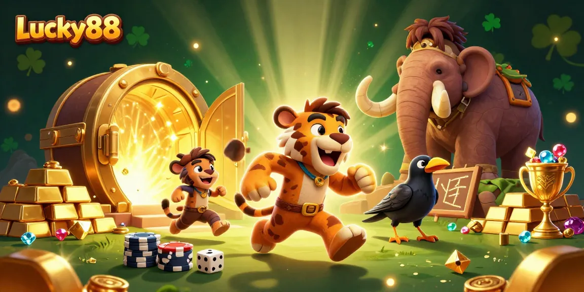 Engage with Lucky88 casino action featuring a vibrant prehistoric scene filled with treasure.