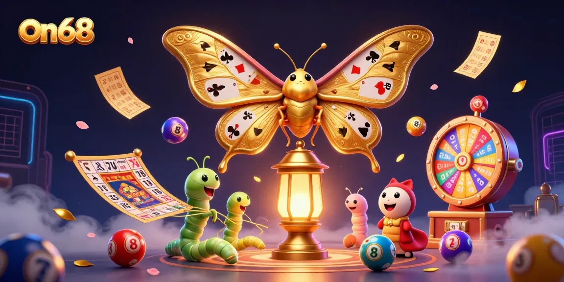 Experience the thrill of on68 with vibrant casino elements and a majestic moth illustration.