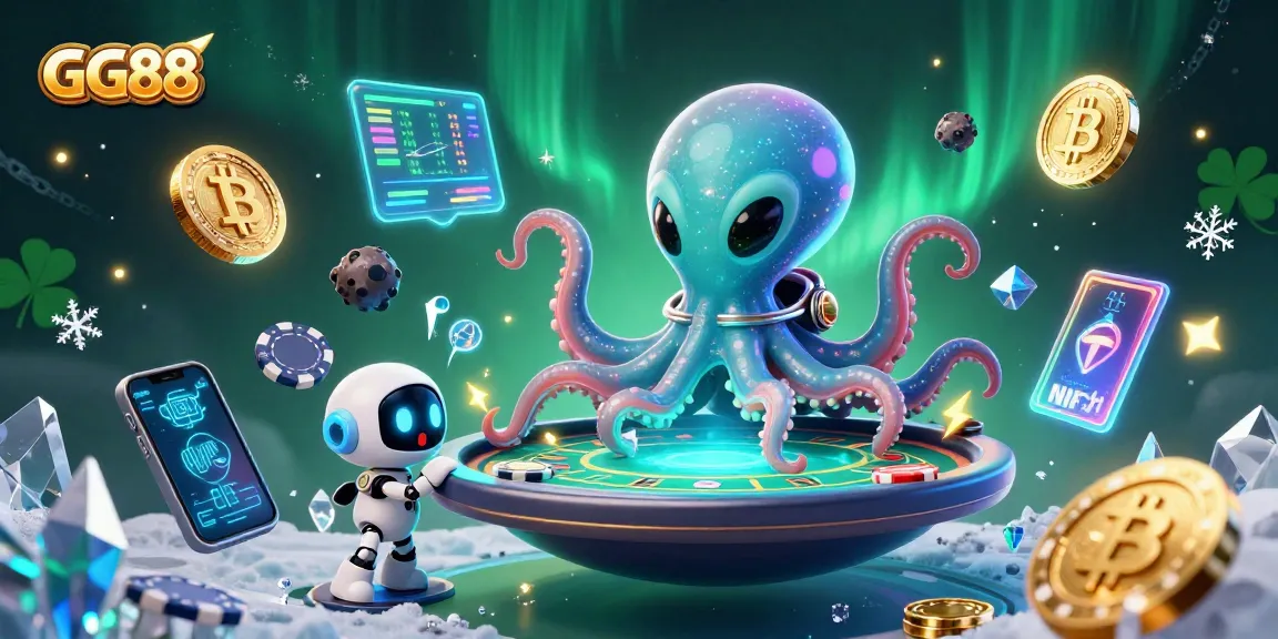 Experience thrilling poker action with GG88 as a 3D alien octopus operates a holographic table.