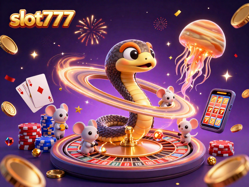 Bet on the cosmic roulette wheel with slot777, featuring fun characters and vibrant casino elements.
