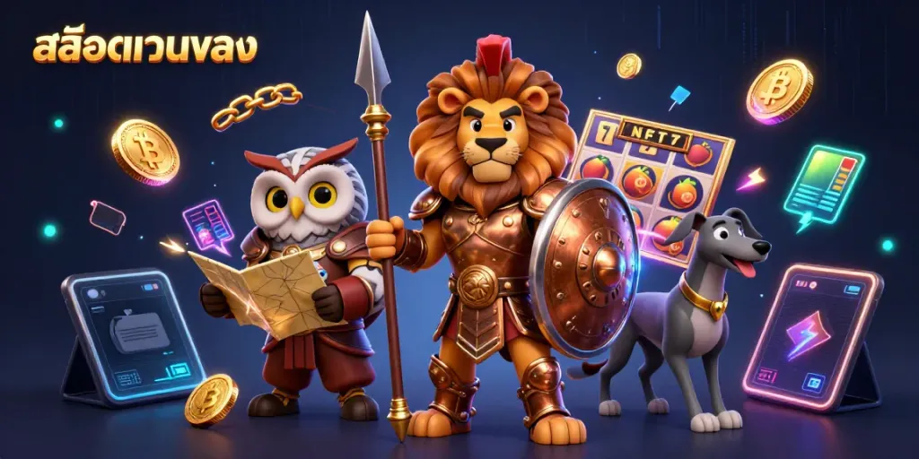 Engage with สล็อตเว็บตรง in a vibrant 3D slot game scene featuring dynamic characters and elements.