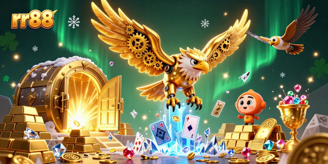 Engage in thrilling casino action with rr88 featuring vibrant gold elements and dynamic gaming scenes.