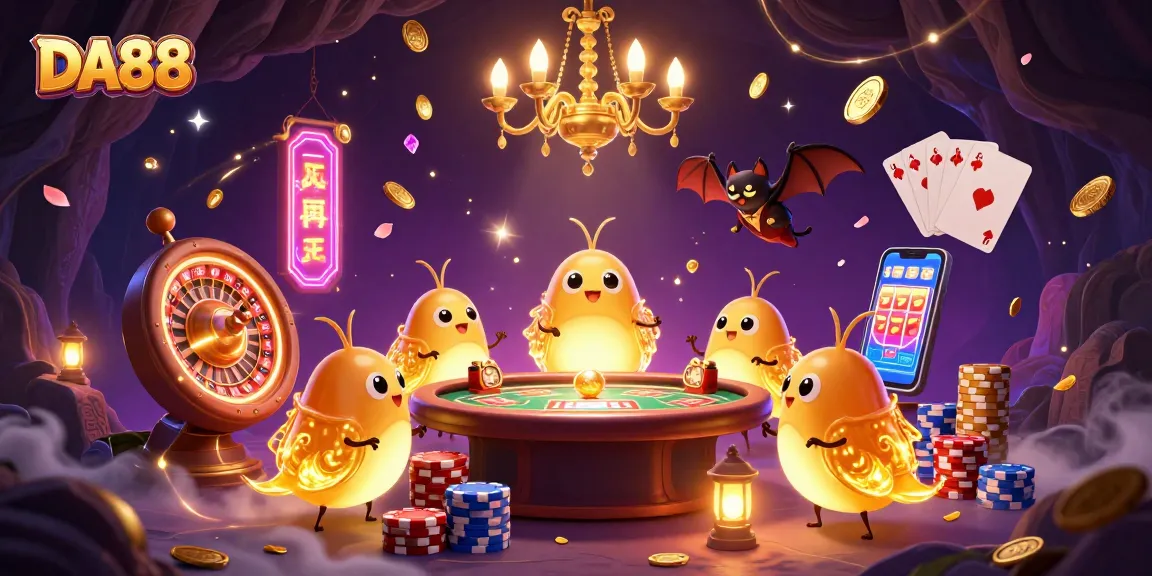 Experience the vibrant world of DA88 with glowing creatures uplifting the cave casino atmosphere.