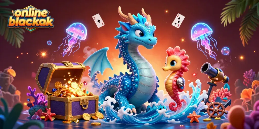 Experience the thrilling dynamics of online blackjack in a vibrant underwater casino setting.