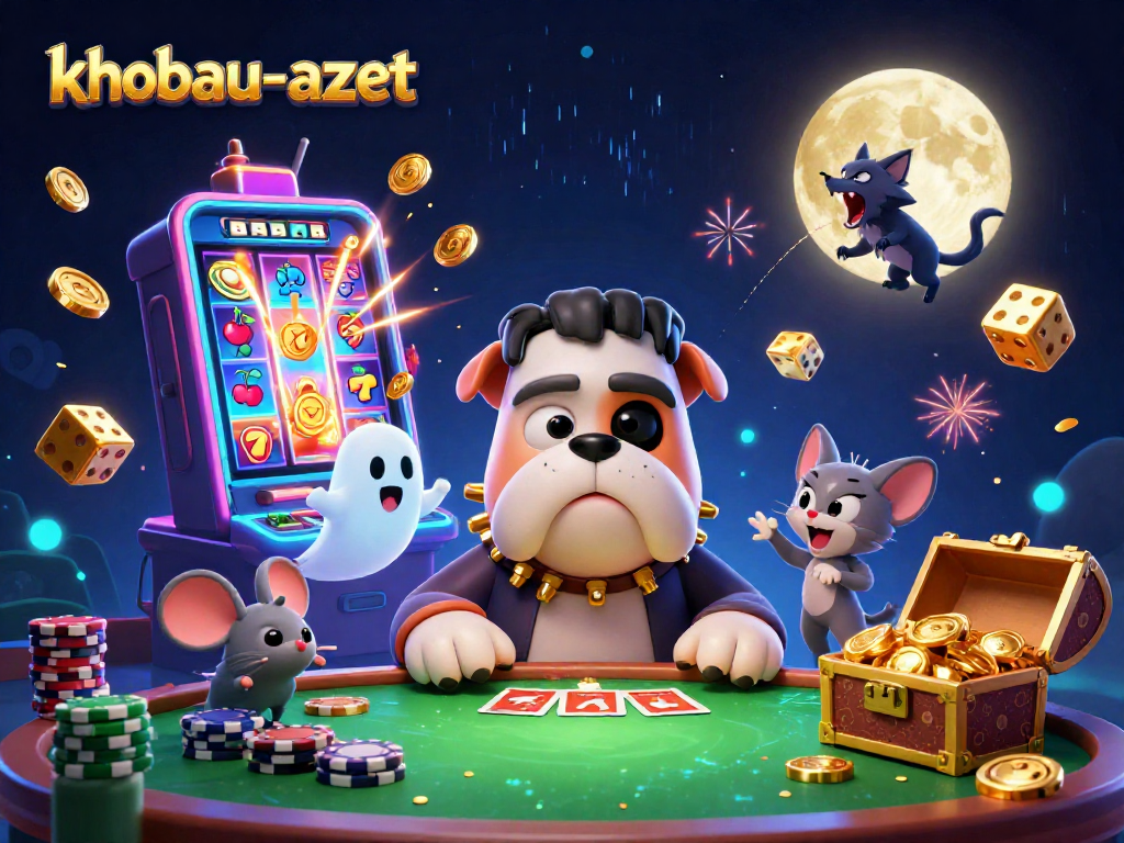 Experience the excitement of khobau-aztec with lively characters and jackpot thrill happening in a vivid casino scene.