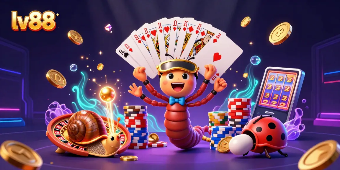 Experience thrilling gaming at lv88 with vibrant casino characters celebrating big wins amidst golden coins and cards.