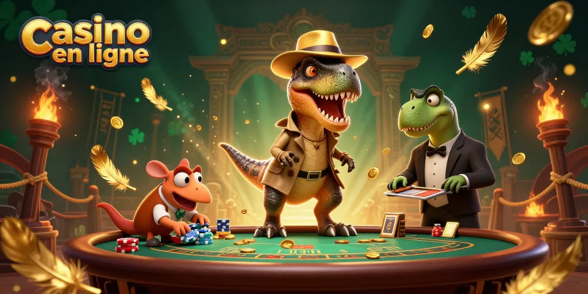Casino en ligne : un velociraptor discrètement joueur au blackjack sous le regard vigilant d'un pit boss