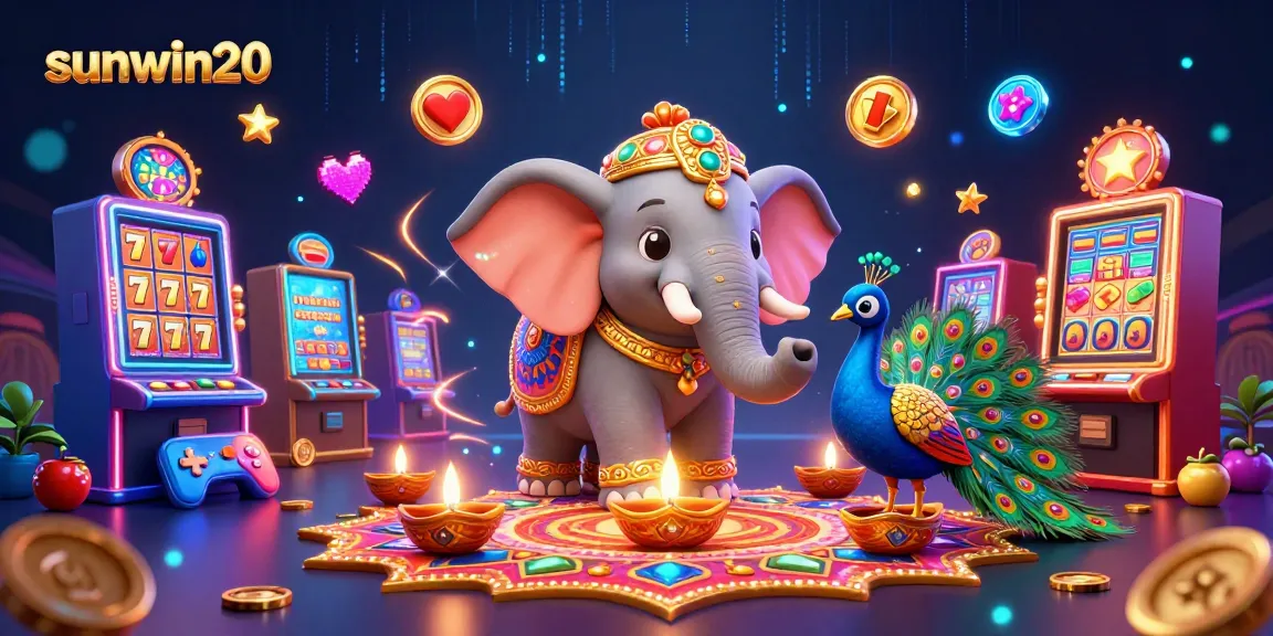 Experience sunwin20 with a vibrant scene of Diwali-themed characters in a colorful casino