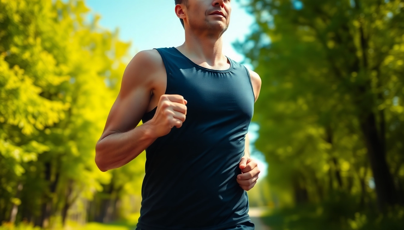 Runner showcasing a stylish running vest UK, embodying energy and sportiness on a vibrant trail.