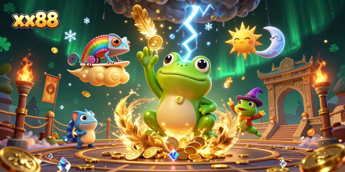 Experience thrilling gameplay at xx88 with a vibrant 3D casino scene of characters and gold coins.