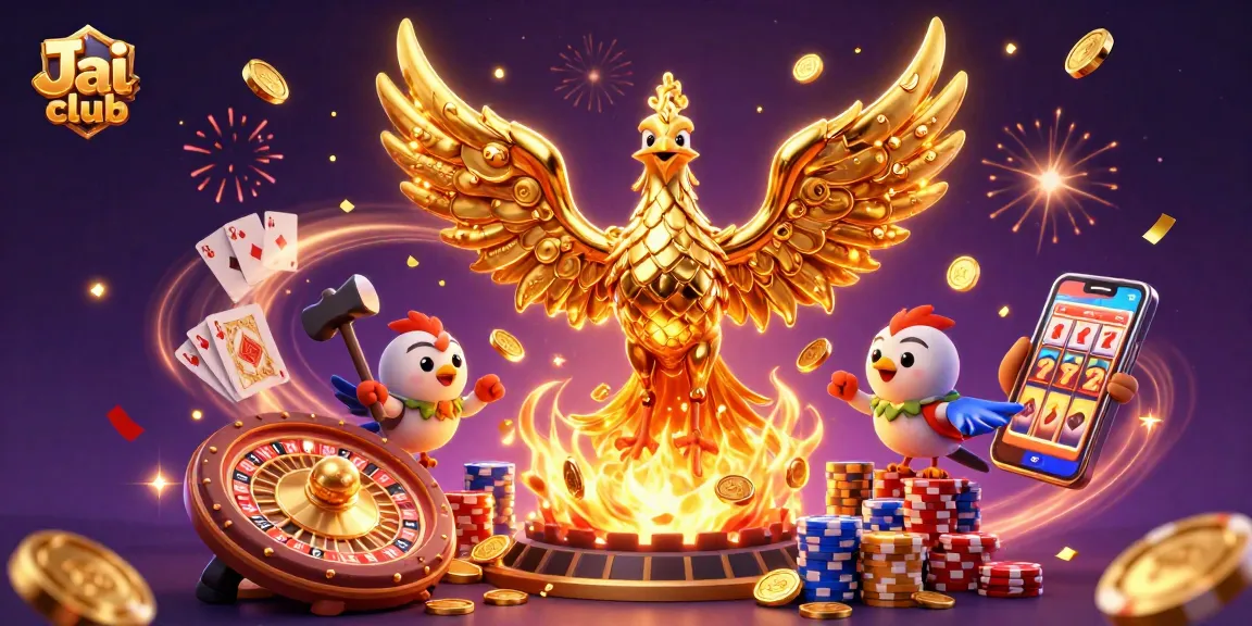 Engage with Jai club's thrilling gaming experience featuring golden phoenix and casino elements.