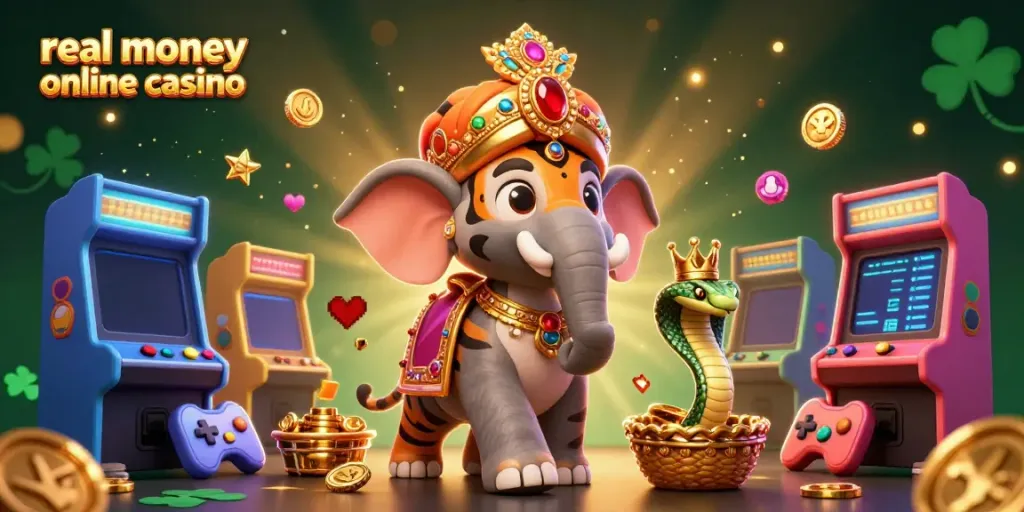 Experience the vibrant world of a real money online casino with characters, games, and vibrant colors.