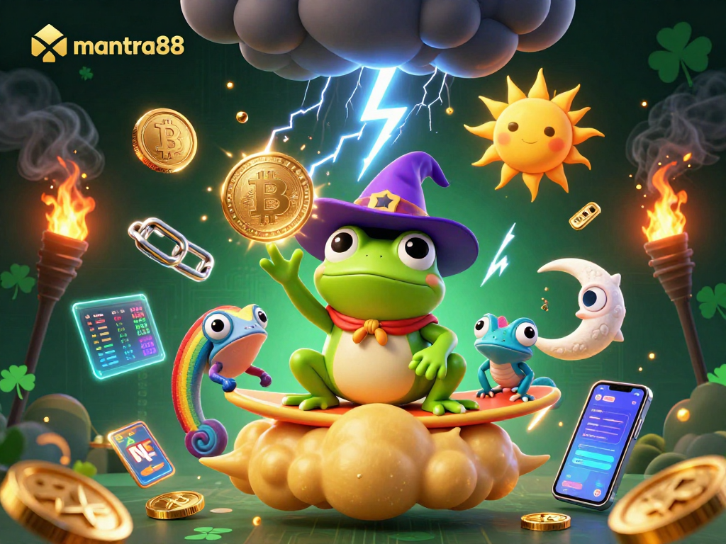 Experience winning jackpots with mantra88's vibrant 3D illustration featuring golden coins and exciting gambling elements.