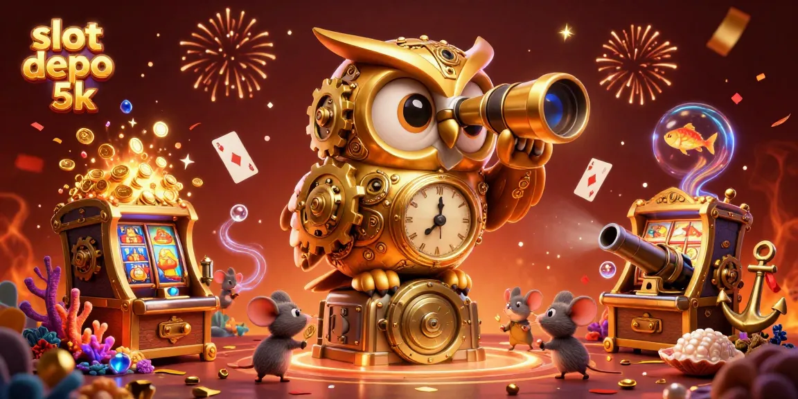 Experience the thrilling action of slot depo 5k with golden treasure and dynamic cartoon characters in a vibrant casino scene.